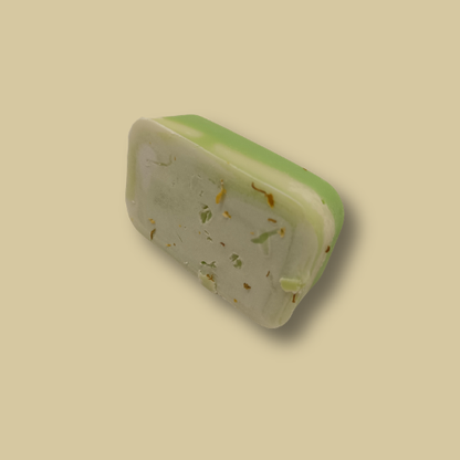 Emerald Jasmin travel size handmade soap bar by Hugola – angled view