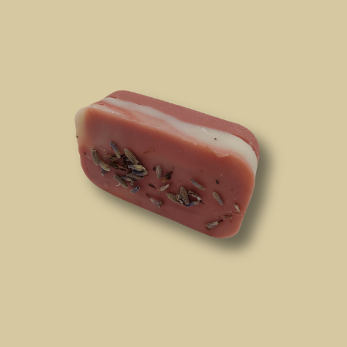 Lavender Dream travel size handmade soap bar by Hugola – angled view