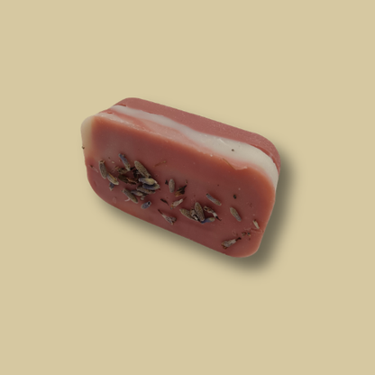 Lavender Dream travel size handmade soap bar by Hugola – angled view