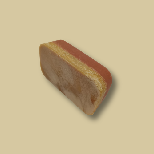 Earthy Musk travel size handmade soap bar by Hugola – angled view