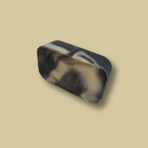 Charcoal Star travel size handmade soap bar by Hugola – angled view