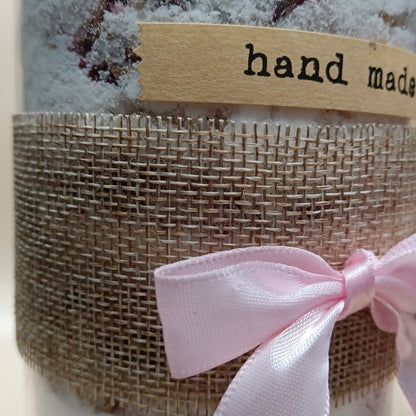 Hearts & Petals Rose Milk Ritual Bath and Foot Soak-natural soak - large jar close-up showing fabric texture on jar