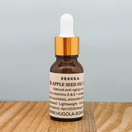 Apple Seed Oil, natural cold-pressed plant oil in glass bottle