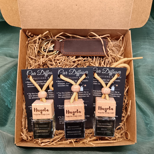 Father's day gift box with three car scents and car keyholder