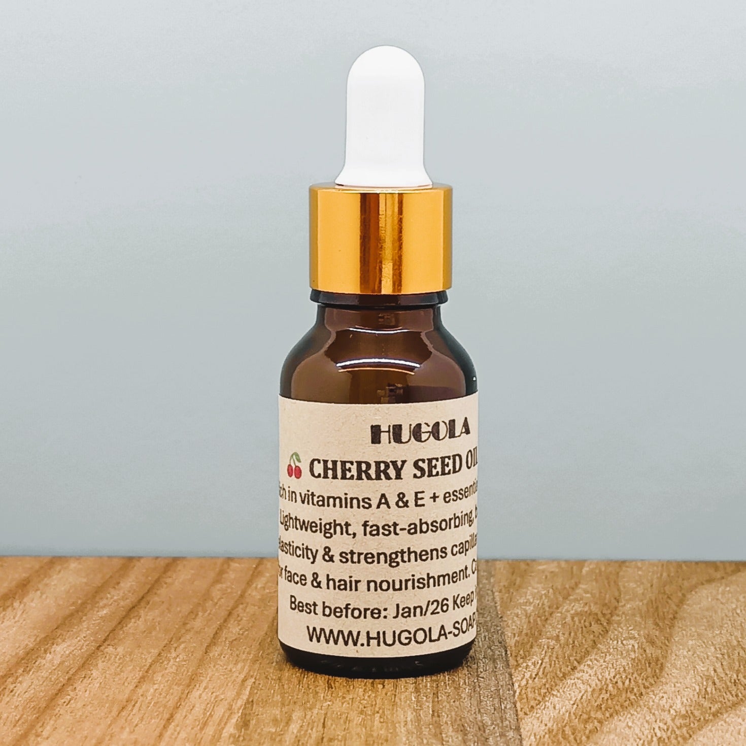 Cherry Kernel Oil, natural cold-pressed skincare oil in glass bottle