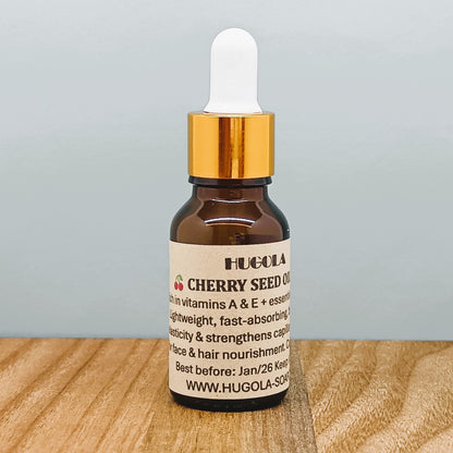 Cherry Kernel Oil, natural cold-pressed skincare oil in glass bottle