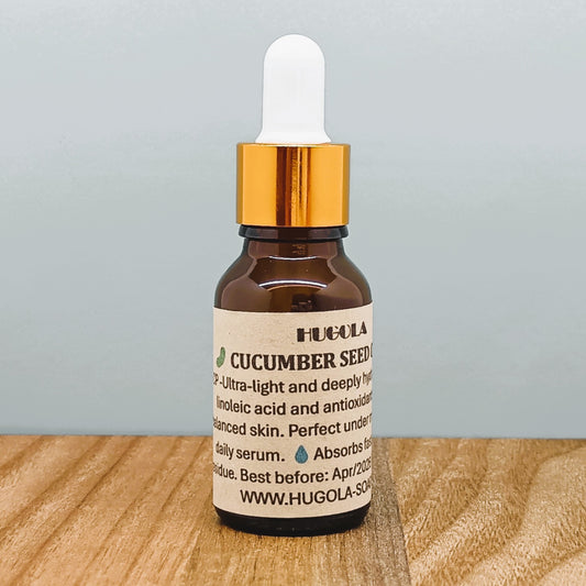 Cucumber Seed Oil, natural cold-pressed facial oil in glass bottle