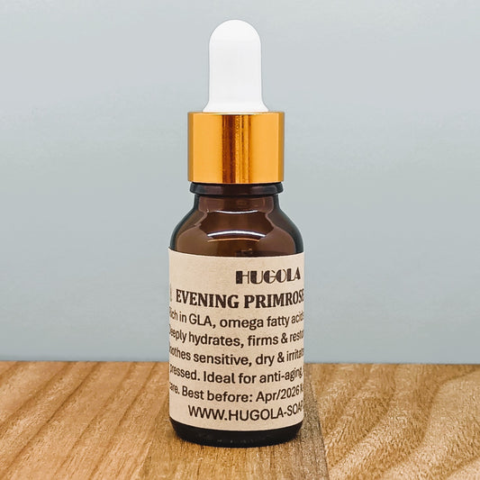 Evening Primrose Oil, natural nourishing facial oil in glass bottle