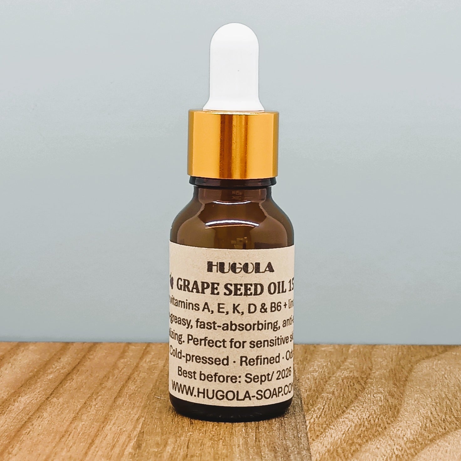 Grapeseed Oil, natural cold-pressed skin oil in glass bottle