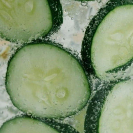 Close-up of fresh cucumber slices used in natural skincare oil production