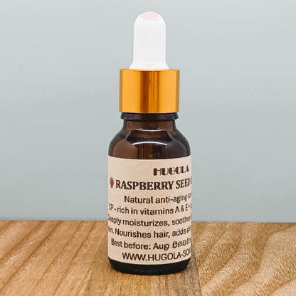 Raspberry Seed Oil, natural cold-pressed facial oil in glass bottle
